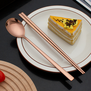 Home Restaurant Barbecue Mirror Polish Stainless Steel Cutlery Set Flat Korean Chopsticks and <strong>Spoon</strong> With Gift Box - Product Image 6