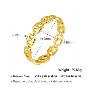 Brazalete Grueso de Acero Inoxidable Chapado en Oro de 18k, Diseño Geométrico de Nariz de Cerdo y Grano de Café, Impermeable, para Mujer, Modelo B252661 - Product Image 2