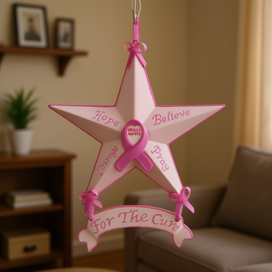 Adorno de Estrella de Concienciación sobre el Cáncer de Mama Trendy Decor 4U, Acrílico, Listo para Colgar, Accesorio Decorativo para la Lucha Contra el Cáncer - Product Image 2
