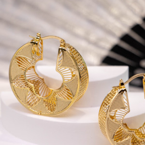 Jewelry Alloy Copper <b>Hoop</b> <b>Large</b> Style Punk <b>Earrings</b> Gold Color Hollow for Women High Quality Anniversary Gift - Product Image 2