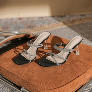 Chaussures à plateforme confortables à semelles souples pour femmes, couleur chair, style élégant, talons hauts, bouts pointus, été/hiver, cristal - Product Image 3