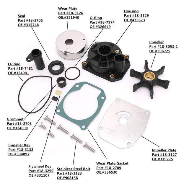 Kit Completo Riparazione Girante Pompa Acqua Per Fuoribordo Honda 40-50hp – Include Tutto Per Un Montaggio Facile E Veloce