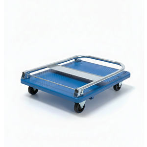 Troli Dorong Plastik Biru Kapasitas 300kg Heavy Duty dengan Gagang Lipat Krom untuk Logistik Gudang - Product Image 2