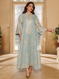 R-367 <span class=keywords><strong>Abaya</strong></span> Marocchina con Pizzo e Paillettes Ricamate Floreali per Donne Abbigliamento Tradizionale Islamico per Eid e Ramadan - Product Image 2