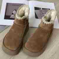 Sepatu Bot Salju Kulit Asli Anti Air dengan Hak 3-5cm
