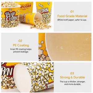 Seau à Popcorn Personnalisé en Gros, en Papier, Revêtement PE Qualité Alimentaire, Gobelets Jetables pour Cinéma et Événements - Product Image 3