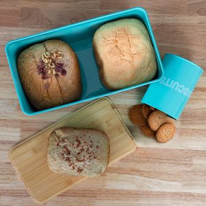 Boîte à pain de ferme ensemble de poubelles à biscuits pour comptoir de cuisine avec couvercle en bambou pour que le pain <span class=keywords><strong>fait</strong></span> <span class=keywords><strong>maison</strong></span> reste frais longtemps - Product Image 5