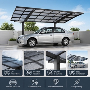 Abri de voiture <span class=keywords><strong>double</strong></span> en aluminium avec <span class=keywords><strong>toit</strong></span> <span class=keywords><strong>plat</strong></span> en polycarbonate, résistant aux intempéries et aux UV, pour allée de <span class=keywords><strong>garage</strong></span> extérieure - Product Image 3