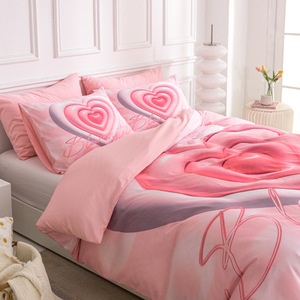 Set di Biancheria da Letto con Cuori <span class=keywords><strong>Rosa</strong></span> Stampati in 3D - <span class=keywords><strong>Copripiumino</strong></span> in Fibra Sintetica 3 Pezzi - Product Image 2