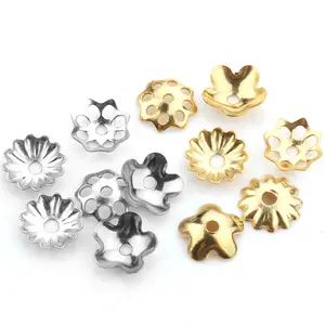 Hobbyworker Stainless Steel Spacer Bead Caps Flower End Cap Spacers Golden Beads Jewelry Making for Bracelet Necklace A0492
