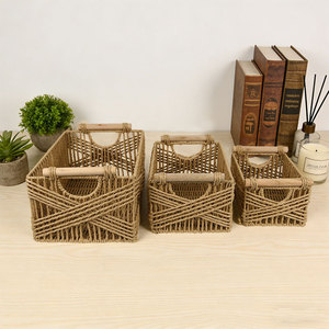 Handmade Woven Paper Rope <b>Storage</b> <b>Basket</b> Rectangle Standing Type Office Organizer For Living Room Bedroom Desktop Cosmetic - Product Image 1