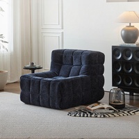 Fauteuil simple compressé avec motif gaufré bleu marine sans accoudoirs, design rembourré en mousse pour salon, chambre, balcon, Sessel