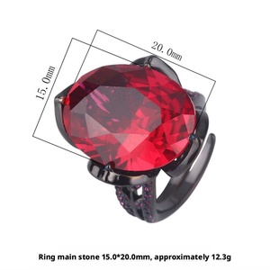 High End Jewelry Eco-friendly Copper <b>Black</b> Gold Plated Oval Cut 15*20MM Red Cubic Zirconia <b>Black</b> <b>Ring</b> for Statements - Product Image 2
