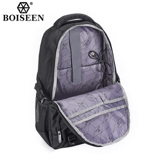 Boiseen Men's <b>Backpack</b> <b>Large</b> Capacity Waterproof With Usb Business Travel Shoulder Bag Solid Color Black - Product Image 3