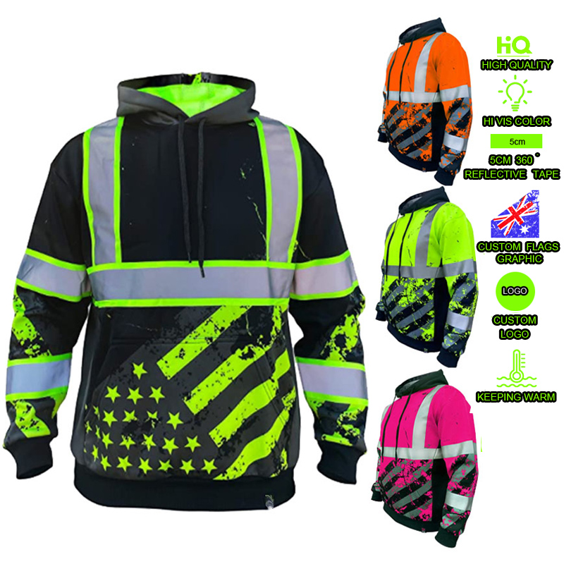 Beautiful Hi Vis Quality Safety Reflective Pullover Cool Streetwear Hoodie With Reflector