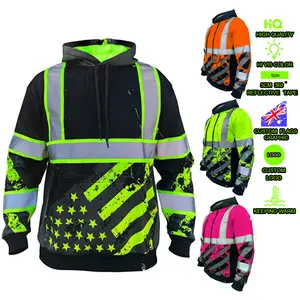 Hermosa Hi Vis Calidad Seguridad Reflectante Pullover Cool Streetwear Sudadera con capucha con reflector