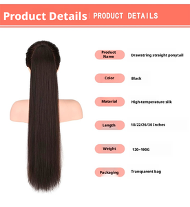 Extensions de cheveux à clipser en queue de cheval droite, brun foncé, 130g, 24 pouces, pour usage quotidien, vente en gros - Product Image 2