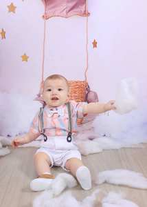 Vêtements personnalisés en coton pour garçons, costume formel pour l'été, vêtements pour bébés garçons, <span class=keywords><strong>short</strong></span> et haut, bretelles avec nœud papillon - Product Image 2