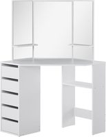 Coiffeuse de luxe moderne et transitoire en panneaux de bois, durable, à 3 niveaux et 5 tiroirs, avec miroir, couleur personnalisable, origine USA