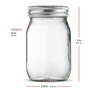 Tabung kaca produsen grosir 8 oz 16 oz madu kaca Jam acar Mason Jar dengan tutup