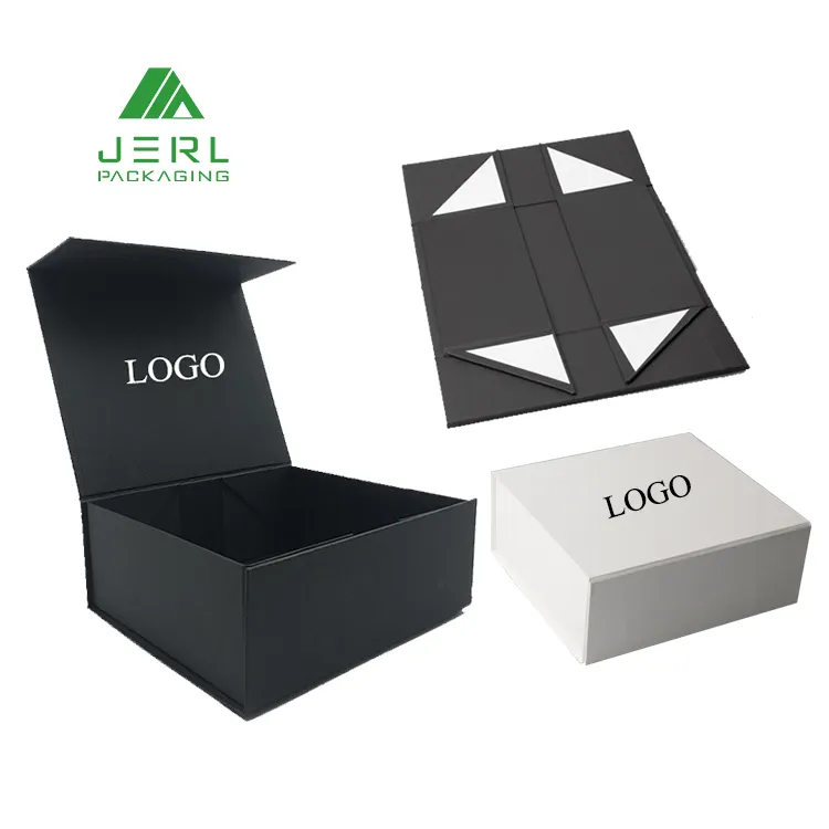 Boîtes d'emballage magnétiques pliables en carton de luxe, pliables et personnalisées, noires, pour chaussures avec Logo, 5 unités