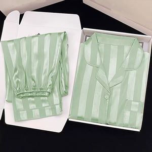 Pijamas de satén personalizados para mujer, nuevos conjuntos de ropa de casa de seda helada fina con cárdigan de solapa y manga larga - Product Image 5