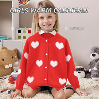 Pull cardigan chaud pour filles automne-hiver, motif cœur, tricoté, pour bébés et enfants, vêtement d'extérieur pour l'automne