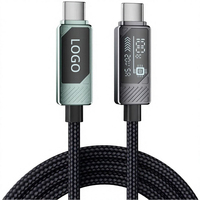 Câble de charge rapide USB-C C PD 100W à haute vitesse avec affichage numérique LED 20V 5A, logo personnalisé, connecteurs en alliage de zinc et nylon tressé