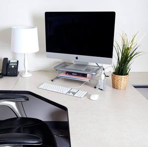 サイドコンパートメントと引き出し式デスクオーガナイザーを備えた高品質メッシュモニタースタンドコンピューターデスクライザーシェルフ - Product Image 3