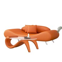 Ensemble de canapés en cuir courbé de luxe avec table basse à ruban, mobilier de salon moderne et organique, canapé design