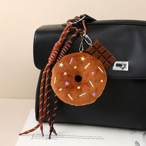 Soft Plush Donut Keychain <b>Bag</b> Charm Color Sprinkle Embroidery <b>Heart</b> Carabiner Braided Tassel Rope Resin Chocolate Bar Pendant - Product Image 4