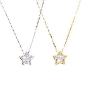 Italy <strong>Silver</strong> <strong>Chain</strong> <strong>Box</strong> Delicate <strong>Chain</strong> with Star Cubic Zirconia Cz Single Stone Star Pendant Necklace - Product Image 3