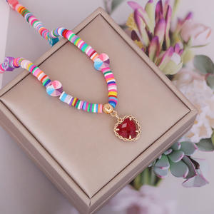 Haute qualité coloré polymère argile fleur bricolage colliers de perles mignon or diamant coeur pendentif collier - Product Image 4