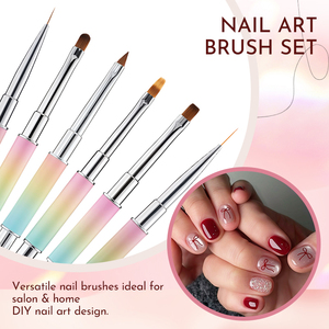 Ensemble de 6 pinceaux à ongles double tête à dégradé de couleurs, pointes ovales en nylon pour soins au gel à domicile ou en salon - Product Image 4