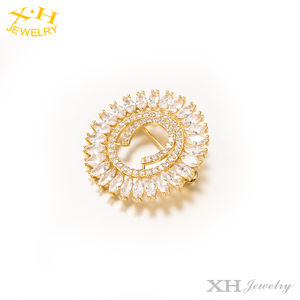 Latest Design Fashion Jewellery 18K Gold Sun Round Circle Shape <span class=keywords><strong>Diamond</strong></span> <span class=keywords><strong>CZ</strong></span> Pin <span class=keywords><strong>Brooch</strong></span>ためWomen Girls Wedding Bridal - Product Image 3
