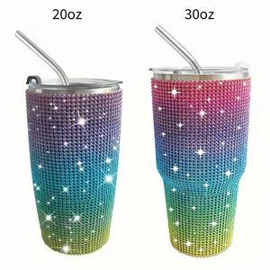 Mug de voyage isotherme en acier inoxydable à double paroi de 20 oz avec paillettes, strass et diamants, isolation thermique de 6 à 12 heures - Product Image 2