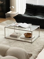 Table basse modulaire en acier inoxydable de style mid-century, avec rangement, style moderne minimaliste, inspirée d'Instagram, table d'appoint en verre
