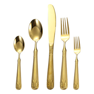 Ensemble de couverts en acier inoxydable gaufré, couteau, fourchette, cuillère, couteau à steak occidental doré pour hôtel, 20-40 pièces, pour mariage, compatible lave-vaisselle - Product Image 4