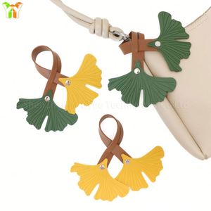 Handcrafted Ginkgo&Green Leaf Pu Bag Handbag Purse <b>Charm</b> Unique Leather Accessory Gift Ginkgo Keychain - Product Image 2