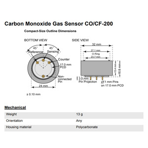 Sensor de Gas Monóxido de Carbono CO/CF-200 0-200 ppm, Monitoreo Electroquímico Continuo de la Calidad del Aire - Product Image 3
