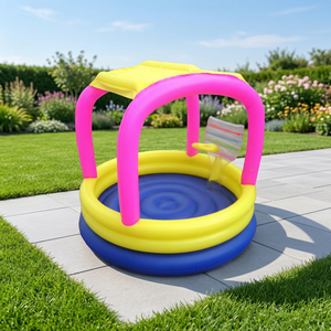 Piscine gonflable multifonctionnelle pour enfants avec parasol et panier de basket pour l'été - Product Image 4