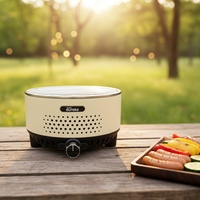 Barbecue à gaz portable moderne en acier avec brûleur unique, gril à charbon de bois rond en fonte de 11,6 pouces pour camping, camping-car, yacht