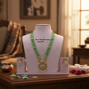 Quality Assure Traditional Crystal Long Necklace Jewellery <b>Set</b> With Mint Color Matching Earrings For Women And Girls - Product Image 2