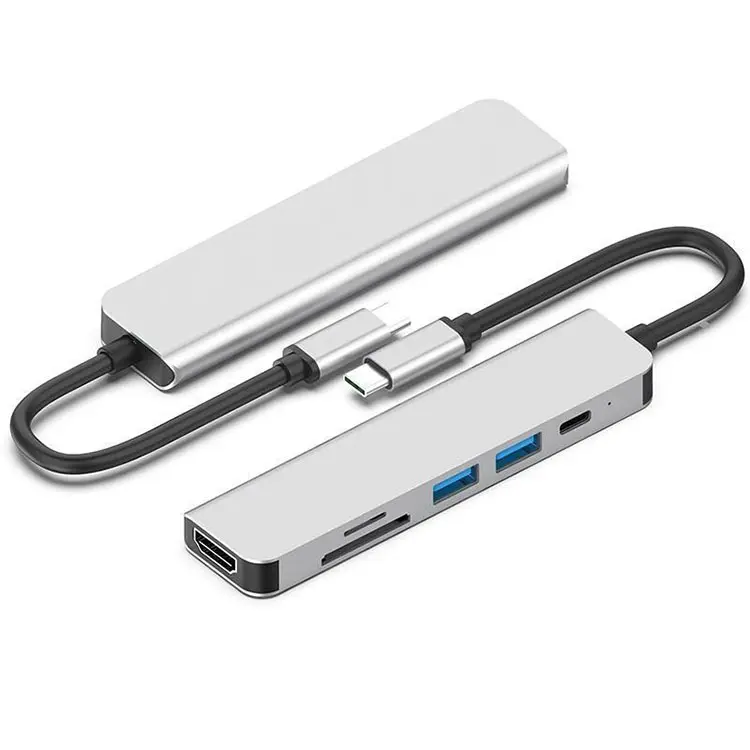 Best selling usb 3.0 card reader type c hub 6 in 1 docking station for Apple computers tablet phone