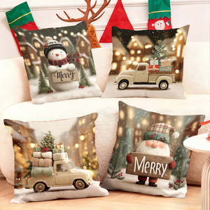 Bantal Natal dengan gambar truk manusia salju dan gnome ceria, dekorasi liburan yang meriah - Product Image 1