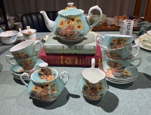 Van Gogh Oil Painting Sunflower 15pcs Vintage Coffee and <b>Tea</b> <b>Set</b> Classic Bone China Floral Cups Creamer Sugar <b>Tea</b> <b>Pot</b> <b>Set</b> - Product Image 2