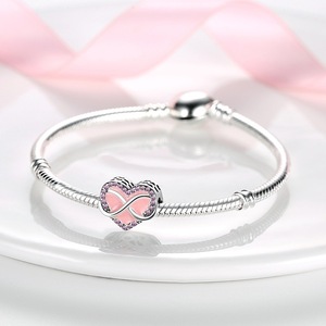Abalorios de Corazón Delicado con Esmalte CZ, Bañados en Plata y Cobre, Compatibles con Pulseras Europeas, Joyería de Moda - Product Image 3
