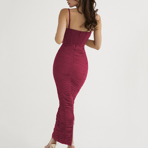 Robe longue plissée sexy pour femme, style européen et américain, dos nu, taille naturelle, respirante, pour soirée - Product Image 2