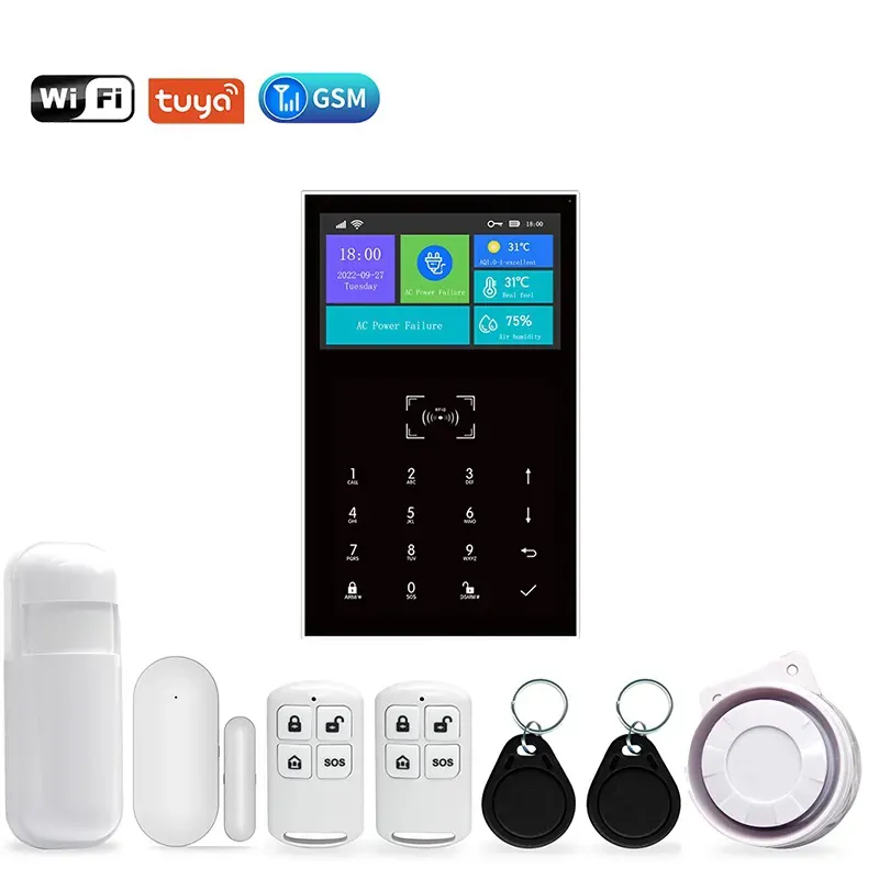 Wireless Intruder Touch Screen Alarm System TUYA APP Control GSM Alarm System SMS Burglar Alarm System For Home Security
