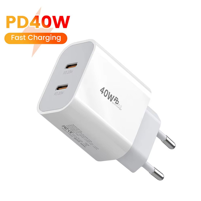 PD 40W Type C Charger Dual USB C Mobile Phone Charger EU/UK/US Plug Fast Charging Adapter for iPhone Xiaomi Samsung Huawei Phone